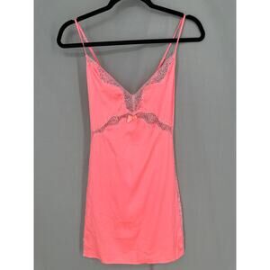 Victorias Secret Slip Dress Womens Large Coral Pink Mini Lace Satin